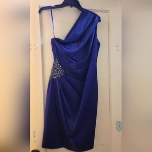 Eliza J Satin Rhinestone Embellished One-shoulder Cocktail Dress Size 6